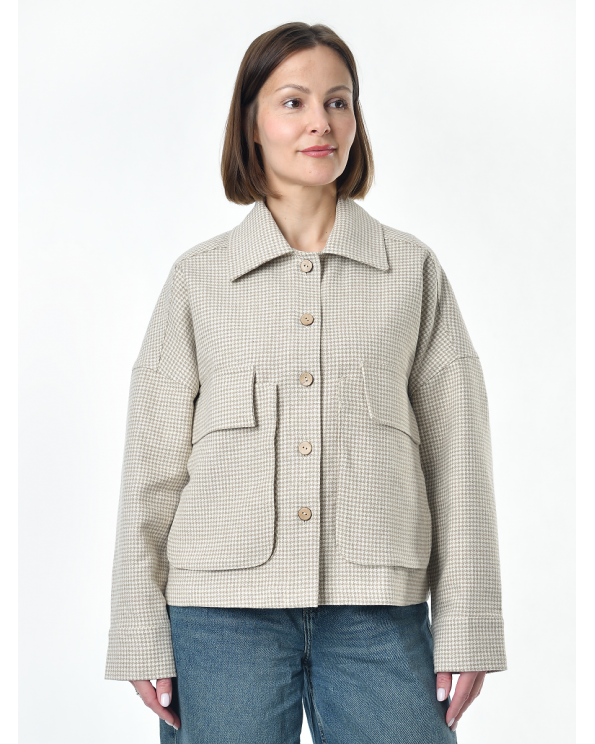 Жакет из льна женский #025, ткань "Гусиная лапка"