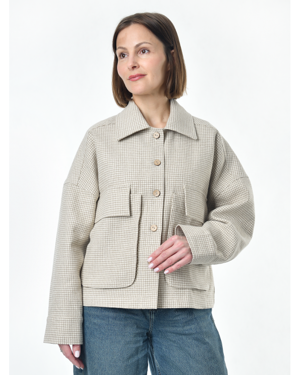 Жакет из льна женский #025, ткань "Гусиная лапка"