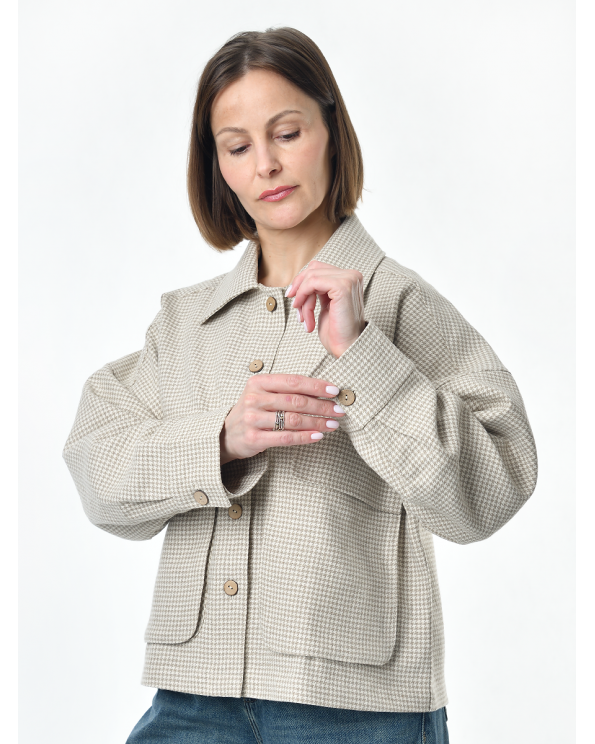 Жакет из льна женский #025, ткань "Гусиная лапка"