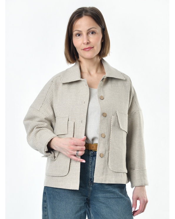 Жакет из льна женский #025, ткань "Гусиная лапка"