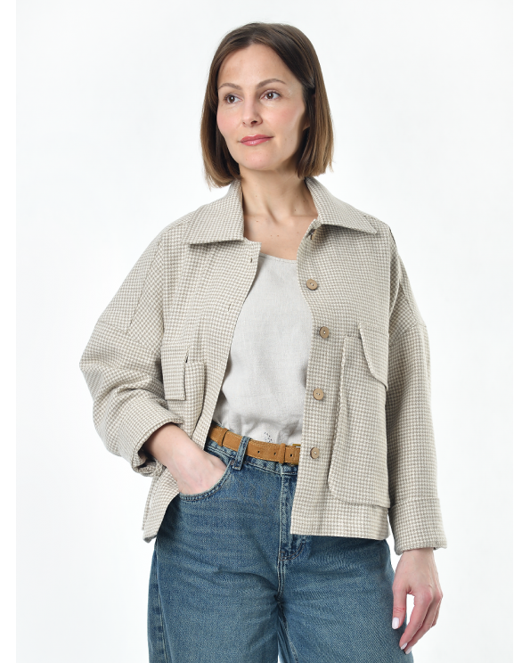 Жакет из льна женский #025, ткань "Гусиная лапка"