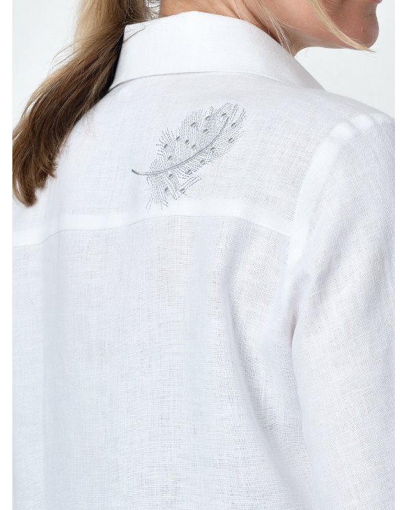 Рубашка #002 льняная женская с вышивкой "Перо"