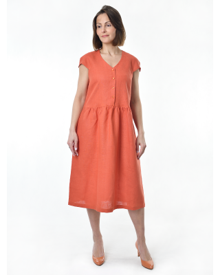Платье льняное женское #114, цвет терракотовый