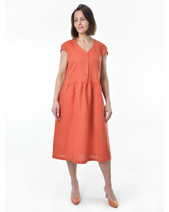 Платье льняное женское #114, цвет терракотовый