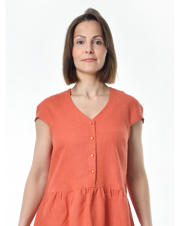 Платье льняное женское #114, цвет терракотовый