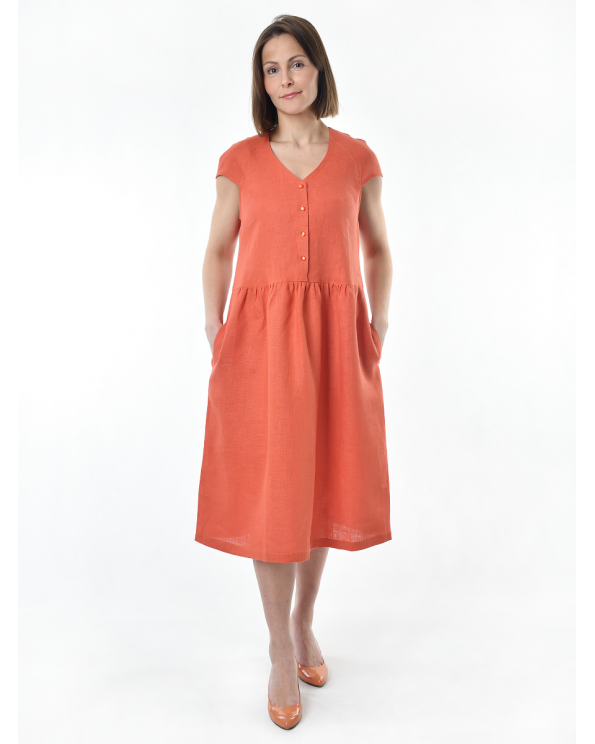 Платье льняное женское #114, цвет терракотовый