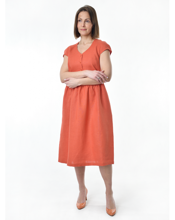 Платье льняное женское #114, цвет терракотовый