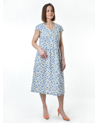 Платье льняное женское #114, "васильки мелкие"