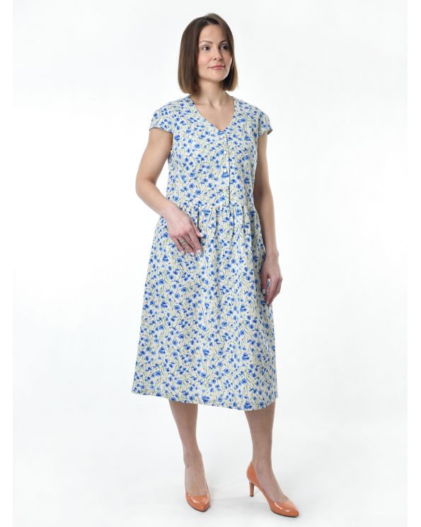Платье льняное женское #114, "васильки мелкие"