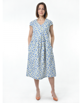 Платье льняное женское #114, "васильки мелкие"