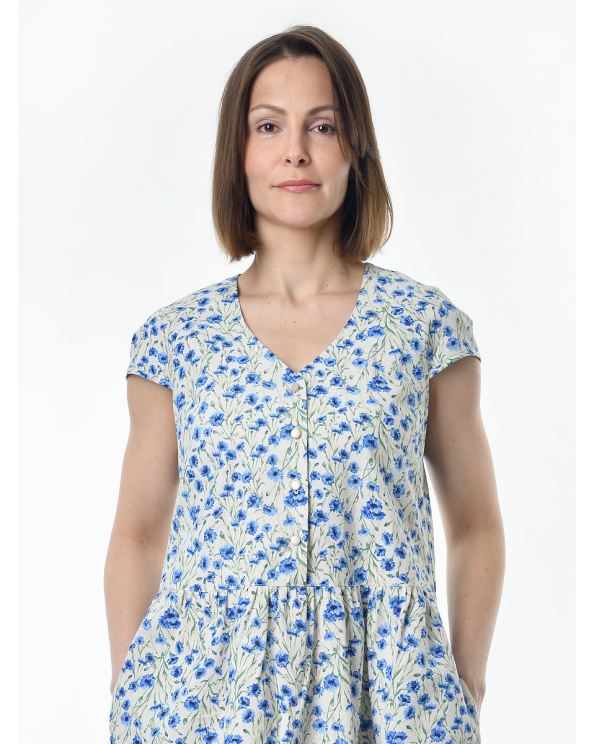 Платье льняное женское #114, "васильки мелкие"