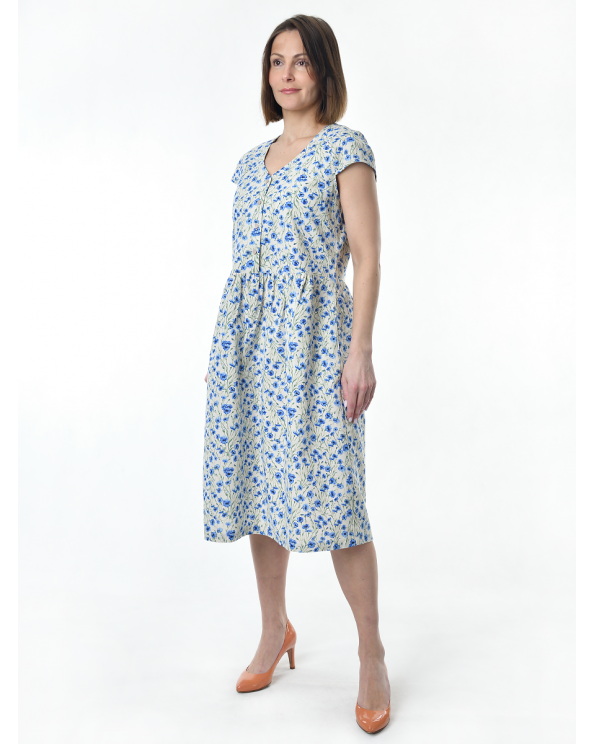 Платье льняное женское #114, "васильки мелкие"