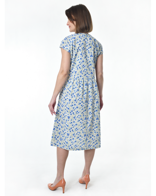 Платье льняное женское #114, "васильки мелкие"