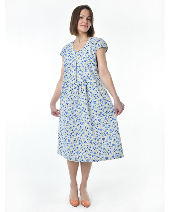 Платье льняное женское #114, "васильки мелкие"