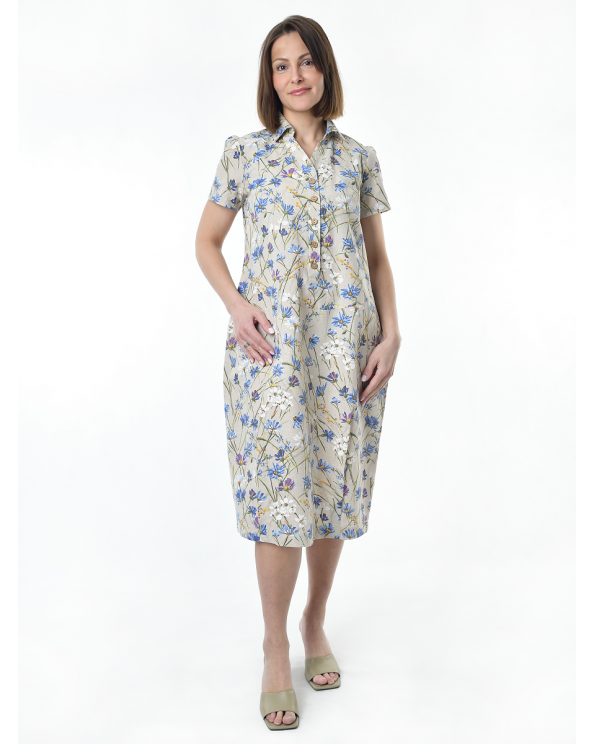 Платье льняное женское #115, "васильковый шёлк"