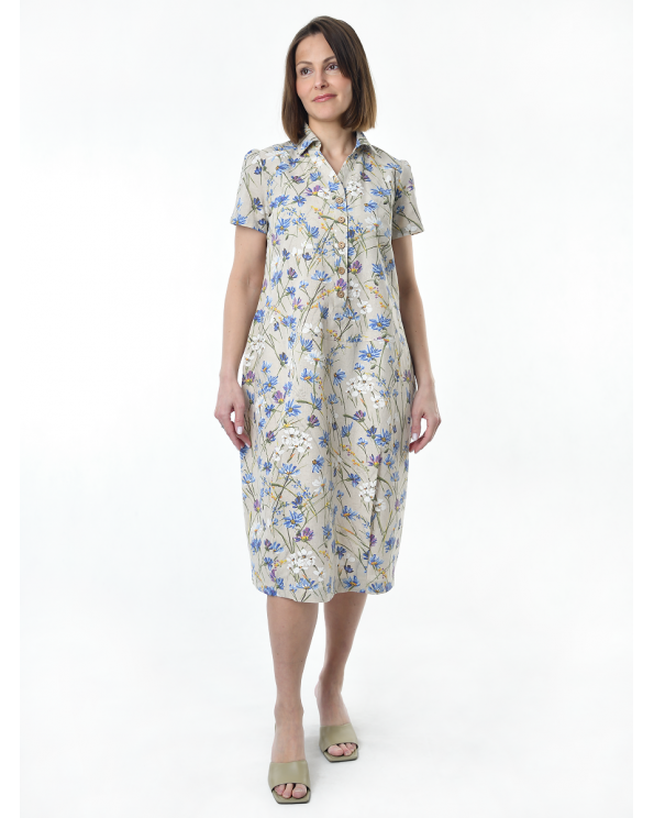 Платье льняное женское #115, "васильковый шёлк"