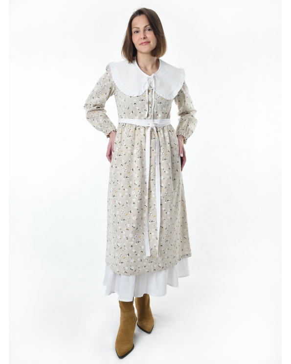 Платье льняное женское #117, "ромашки", комплект Платье льняное женское #117, "ромашки", комплект