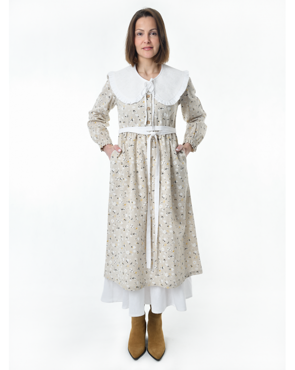 Платье льняное женское #117, "ромашки", комплект Платье льняное женское #117, "ромашки", комплект