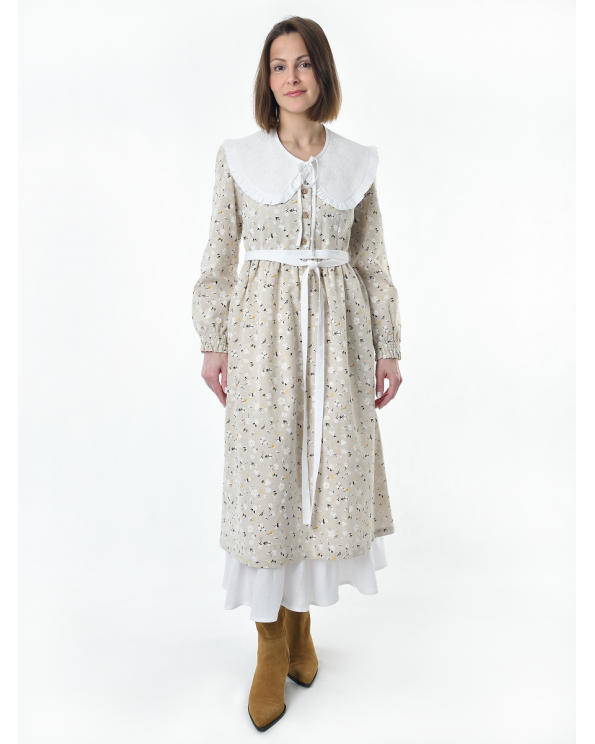 Платье льняное женское #117, "ромашки", комплект Платье льняное женское #117, "ромашки", комплект