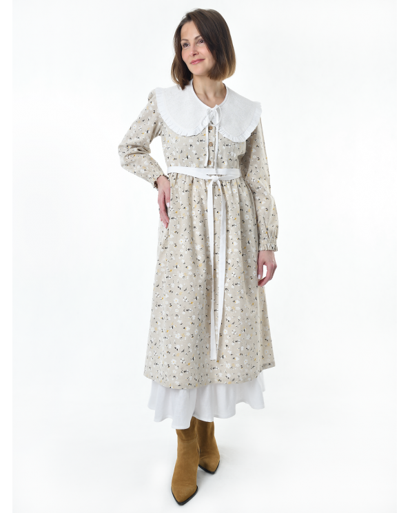 Платье льняное женское #117, "ромашки", комплект Платье льняное женское #117, "ромашки", комплект