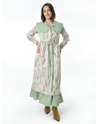Платье льняное женское #117, "шалфей", комплект