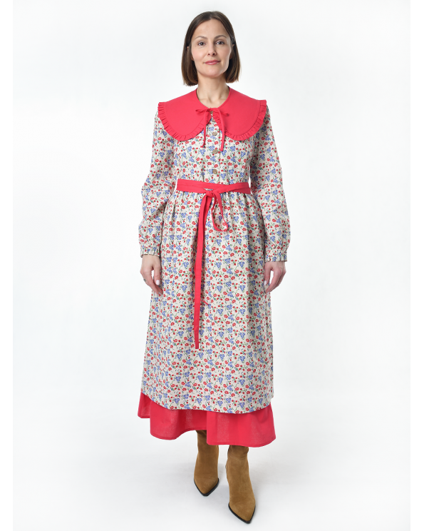 Платье льняное женское #117, "васильки", комплект