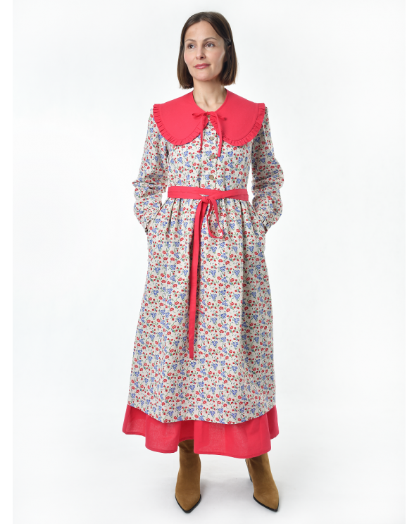 Платье льняное женское #117, "васильки", комплект