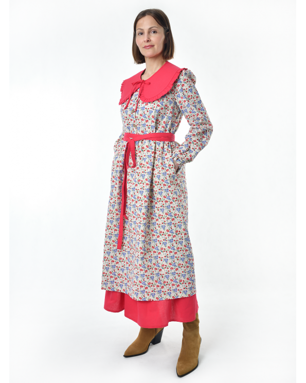 Платье льняное женское #117, "васильки", комплект