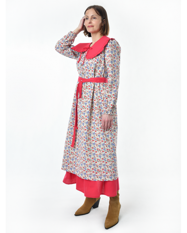 Платье льняное женское #117, "васильки", комплект