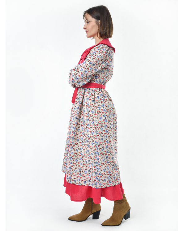 Платье льняное женское #117, "васильки", комплект