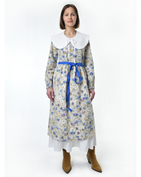 Платье льняное женское #117, "васильковый шёлк", комплект