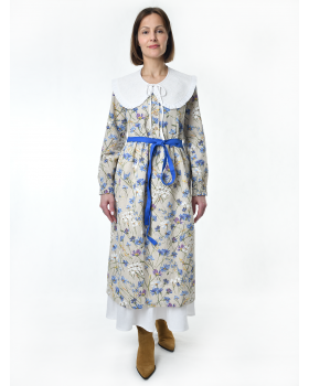 Платье льняное женское #117, "васильковый шёлк", комплект
