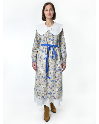 Платье льняное женское #117, "васильковый шёлк", комплект