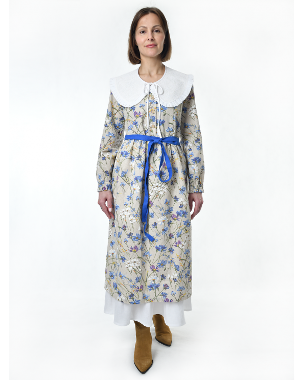 Платье льняное женское #117, "васильковый шёлк", комплект