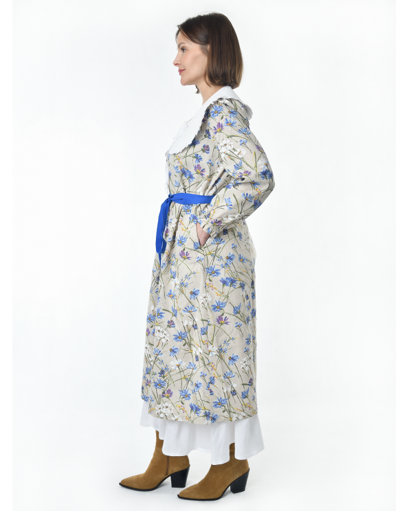 Платье льняное женское #117, "васильковый шёлк", комплект