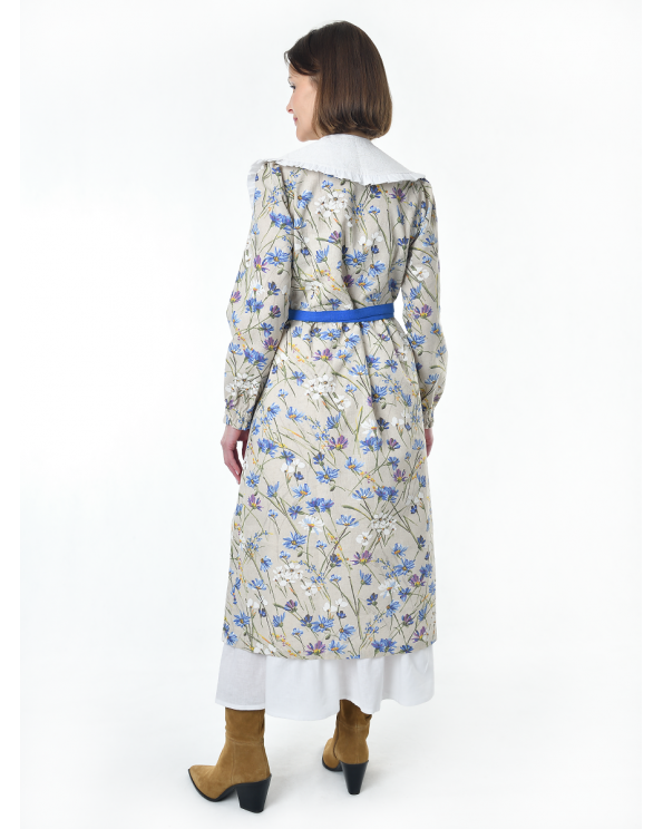 Платье льняное женское #117, "васильковый шёлк", комплект