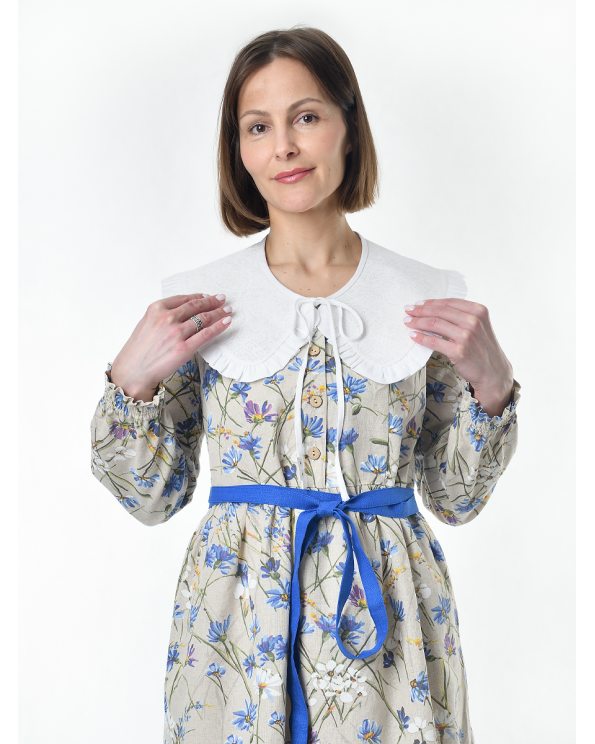 Платье льняное женское #117, "васильковый шёлк", комплект
