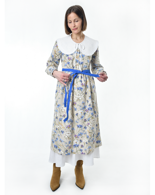 Платье льняное женское #117, "васильковый шёлк", комплект