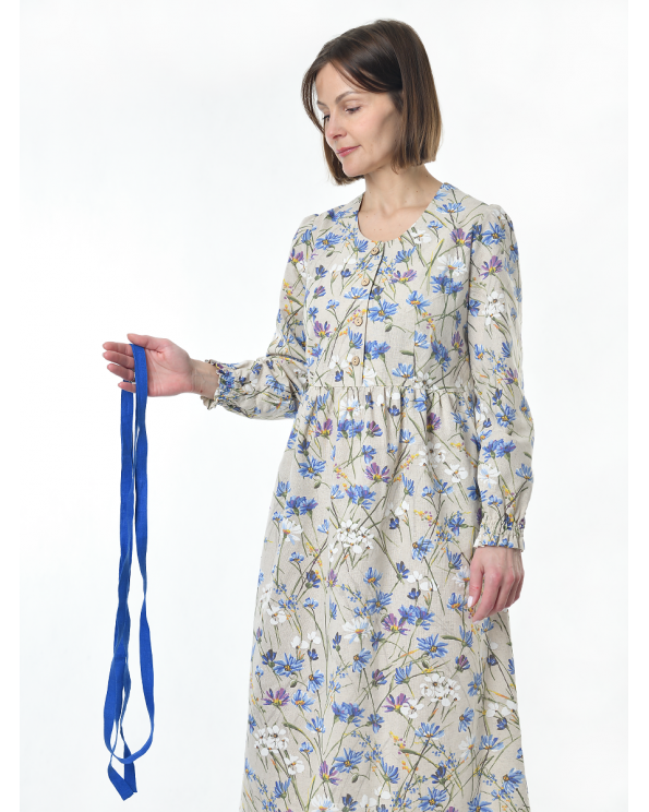 Пояс льняной синий