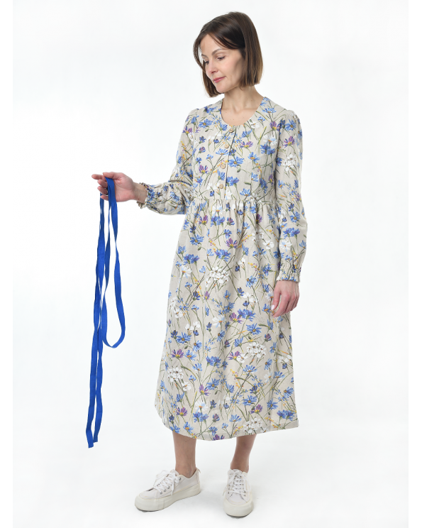 Пояс льняной синий