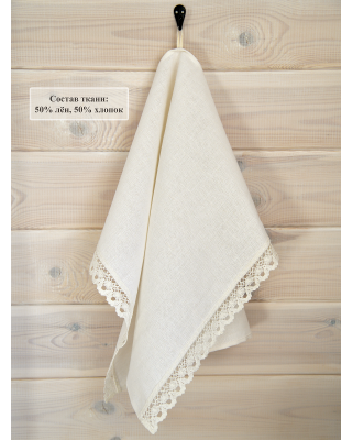 Полотенце с кружевом, цвет белый