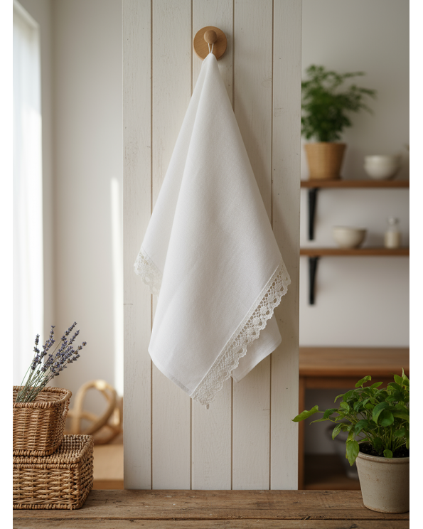 Полотенце с кружевом, цвет белый