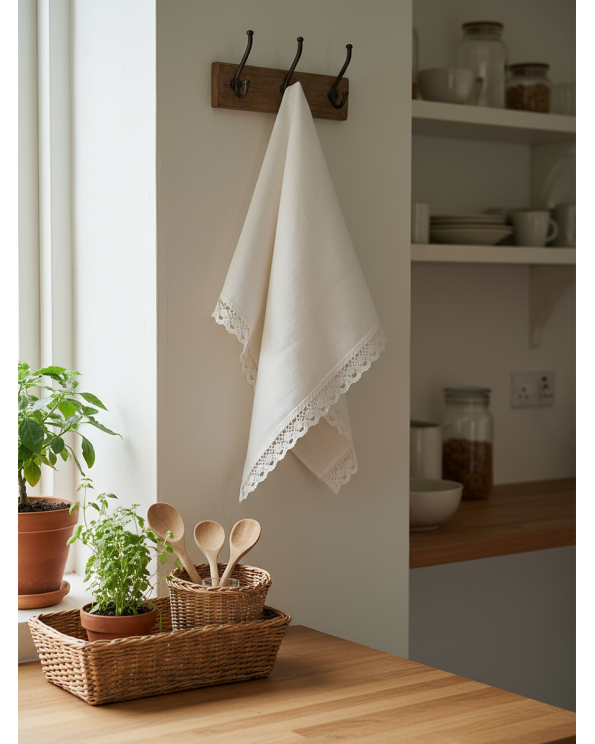 Полотенце с кружевом, цвет белый