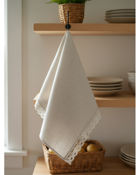 Полотенце с кружевом, цвет белый