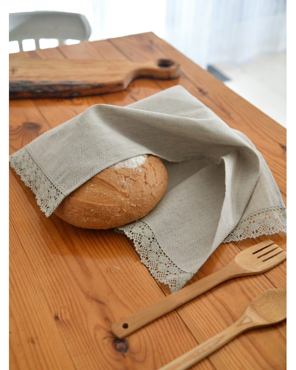 Полотенце с кружевом, цвет светло-серый