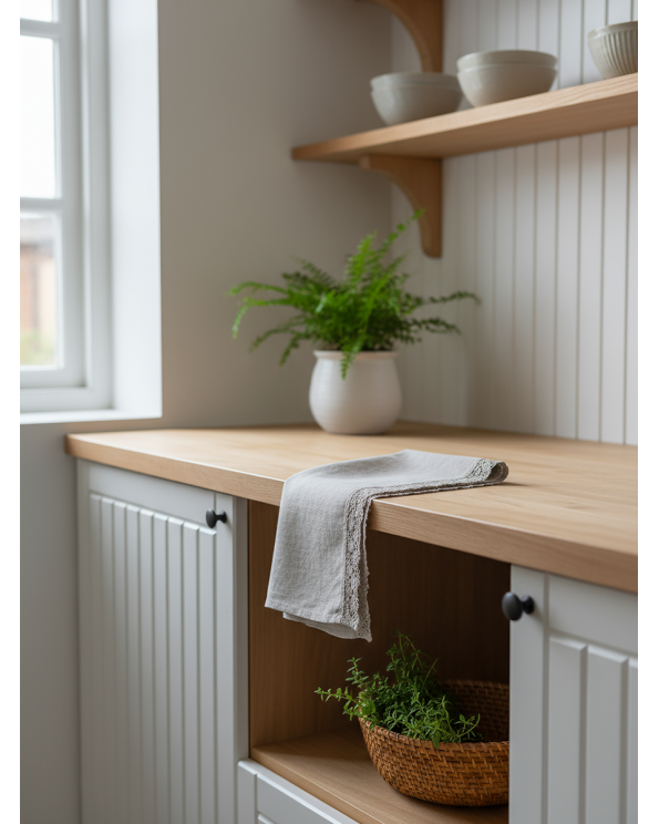 Полотенце с кружевом, цвет светло-серый