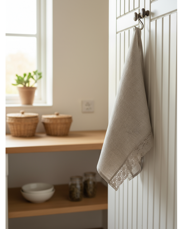 Полотенце с кружевом, цвет светло-серый