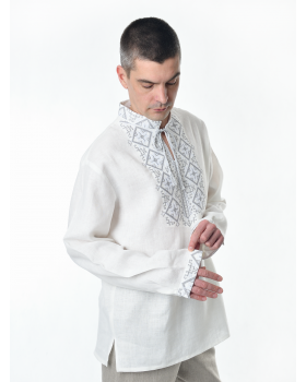 Рубашка льняная мужская, с вышивкой, белая