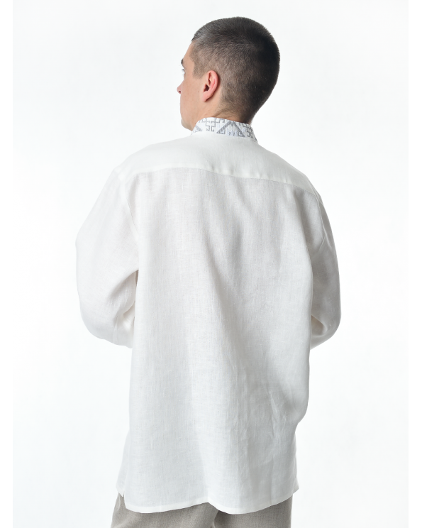 Рубашка льняная мужская, с вышивкой, белая