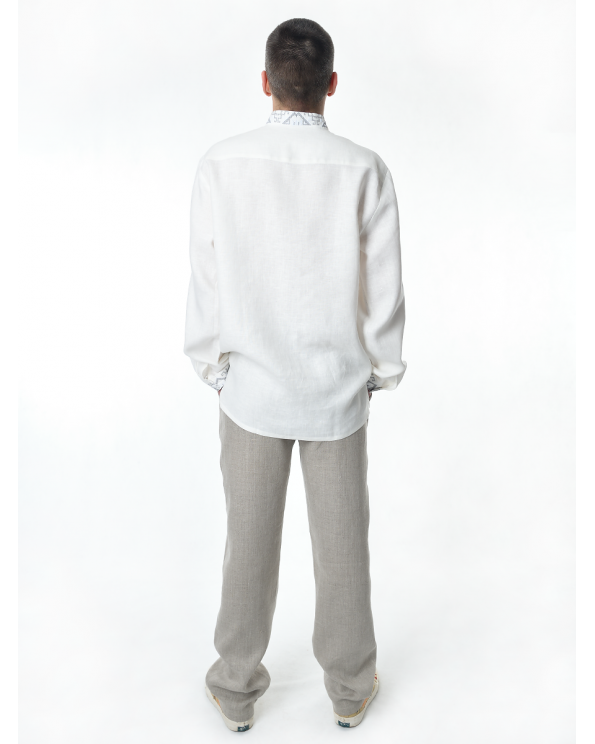 Рубашка льняная мужская, с вышивкой, белая